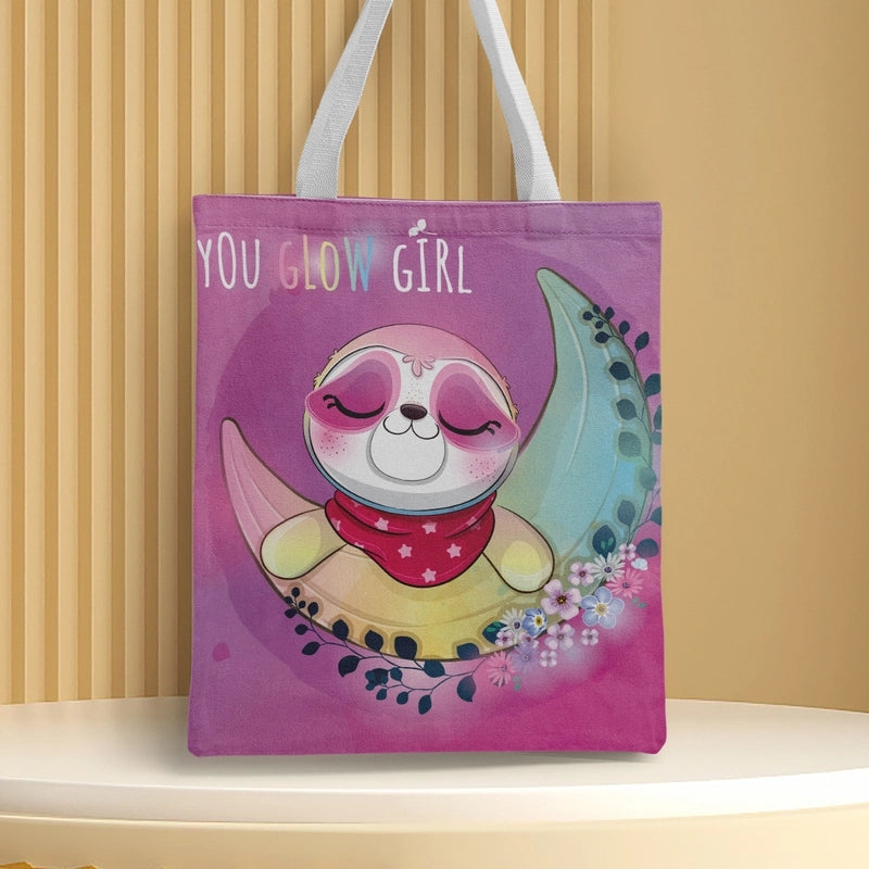 Women's Medium Canvas Animal Basic Classic Style Square Open Canvas Bag