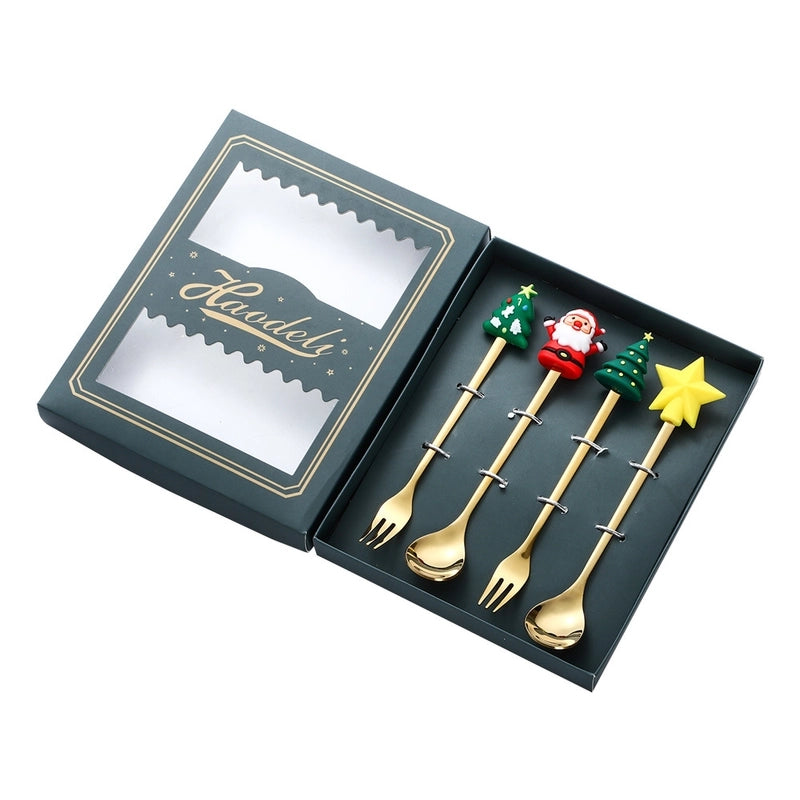 Christmas Christmas Santa Claus Stainless Steel Spoon Fruit Fork 1 Set
