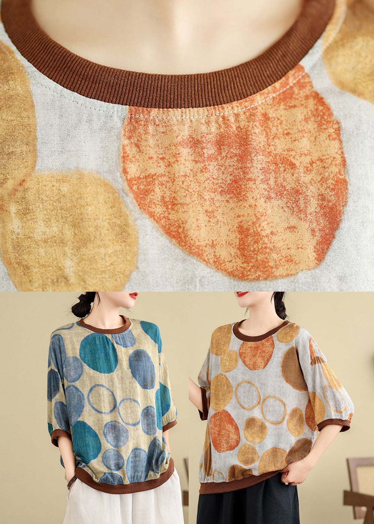 Yellow O-Neck Patchwork T Shirt Fall