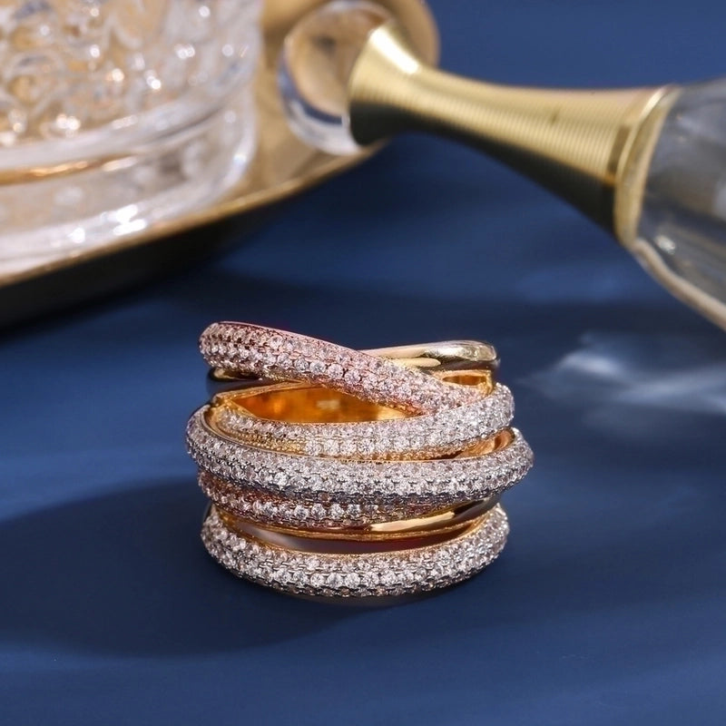 Copper 18K Gold Plated Fashion Inlay Geometric Zircon Rings