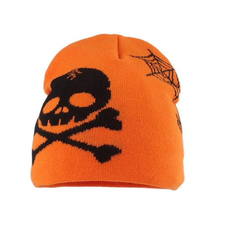 Hip Hop Skull Knitted Hat Halloween Funny Pullover Brimless Hat Wool Hat Spider Web