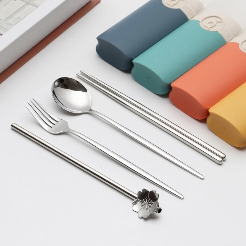 Retro Pastoral Color Block Stainless Steel Spoon Fruit Knife Fruit Fork 1 Set