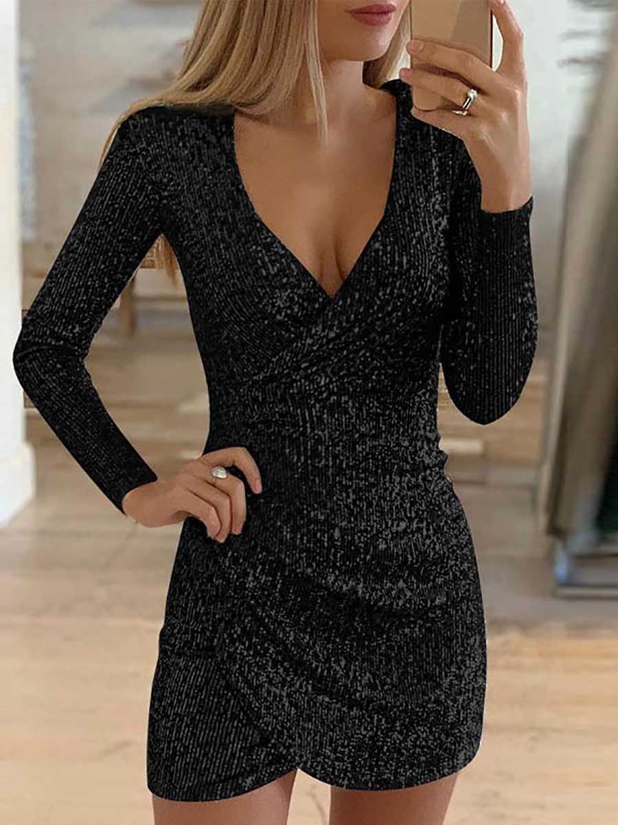 V-Neck Irregular Sequin Party Dress(9 colors)