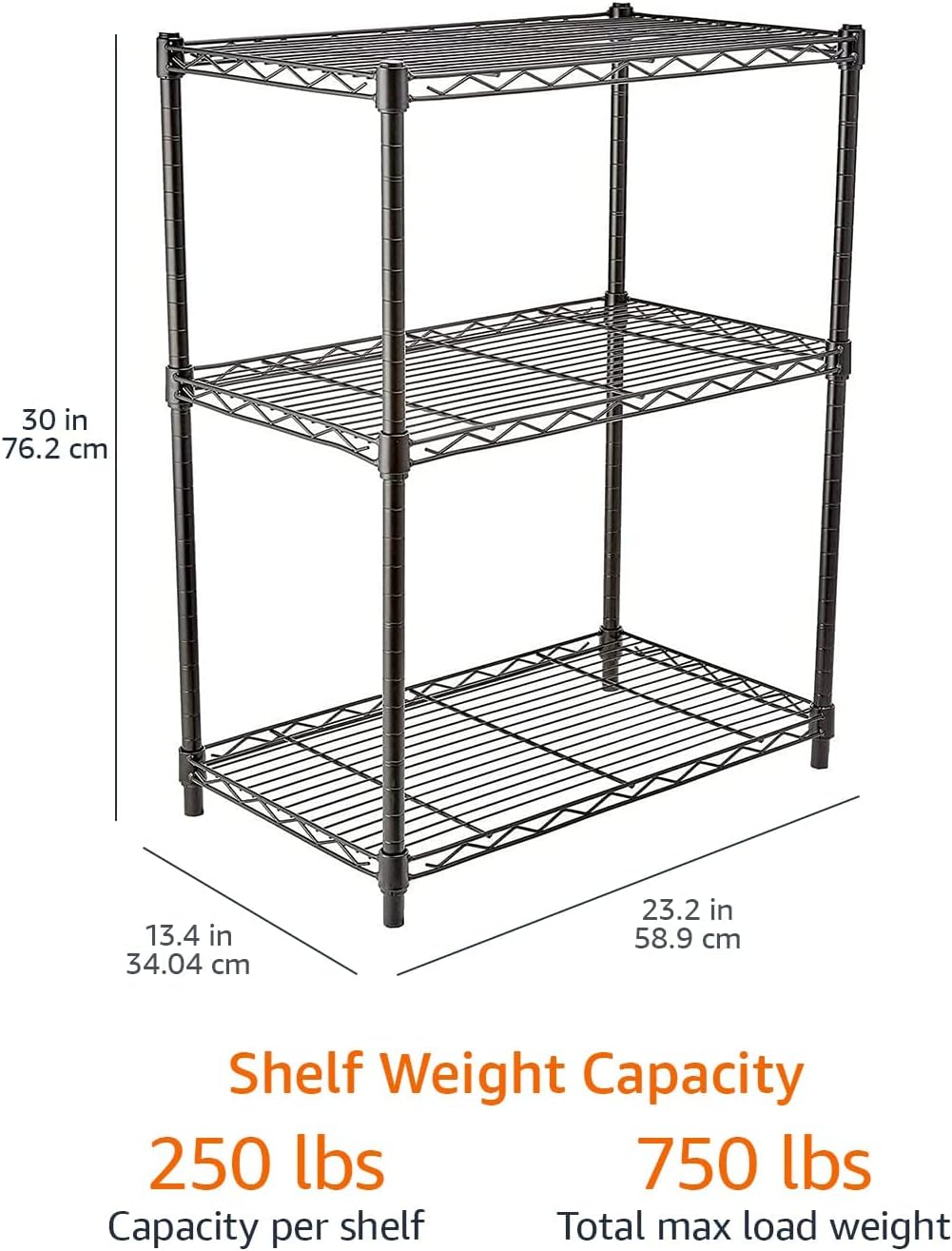Amazon Basics 4-Shelf Steel Wire Storage Rack, Adjustable, Sturdy, Easy Assembly, 13.4 D x 23.2 W x 48 H in, Black