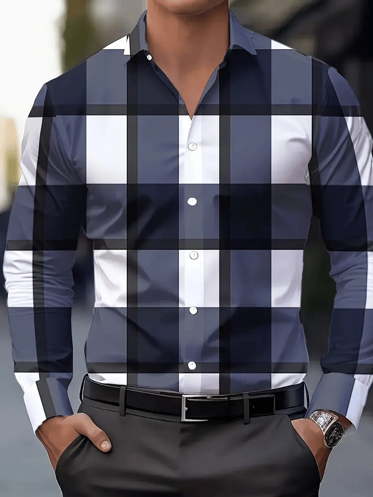 Men's Plaid Business Long Sleeve Shirt