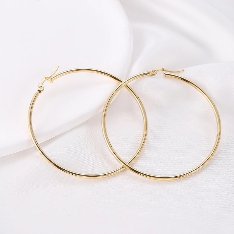 Vintage Style Modern Style Minimalist Round Titanium Steel 18K Gold Plated Hoop Earrings