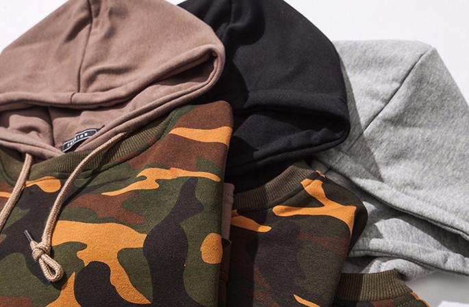 Camouflage Drop Shoulder 2 Layered Hooded Shirt