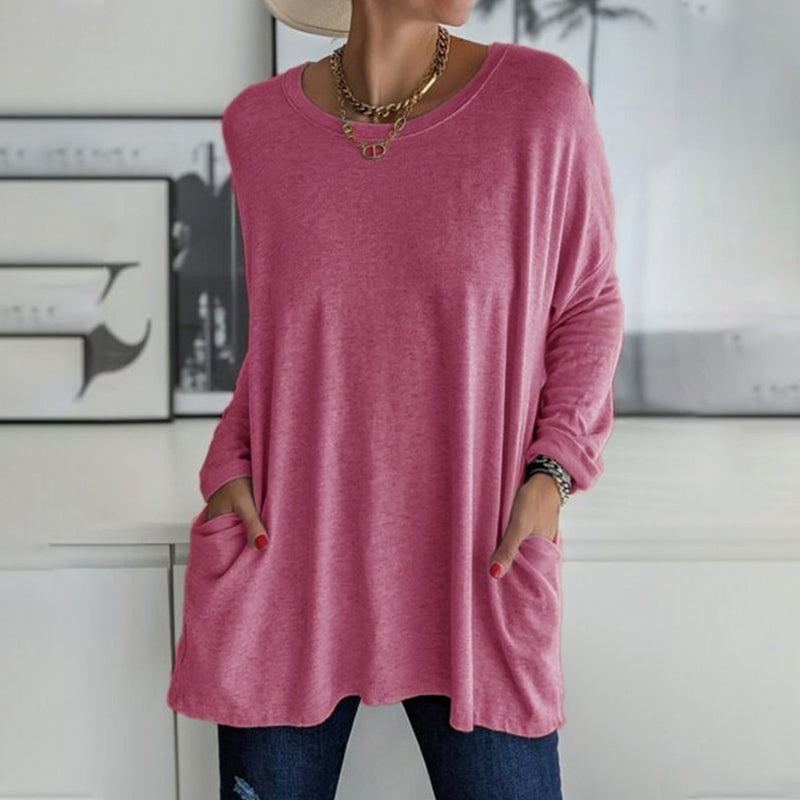 HOT SALE -49% OFF🎄Round Neck Long Sleeve Pocket Solid T-Shirt