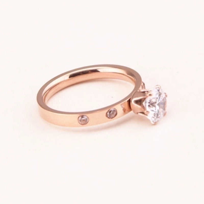 Minimalist Solid Color Titanium Steel Inlay Rhinestones Rings 1 Piece
