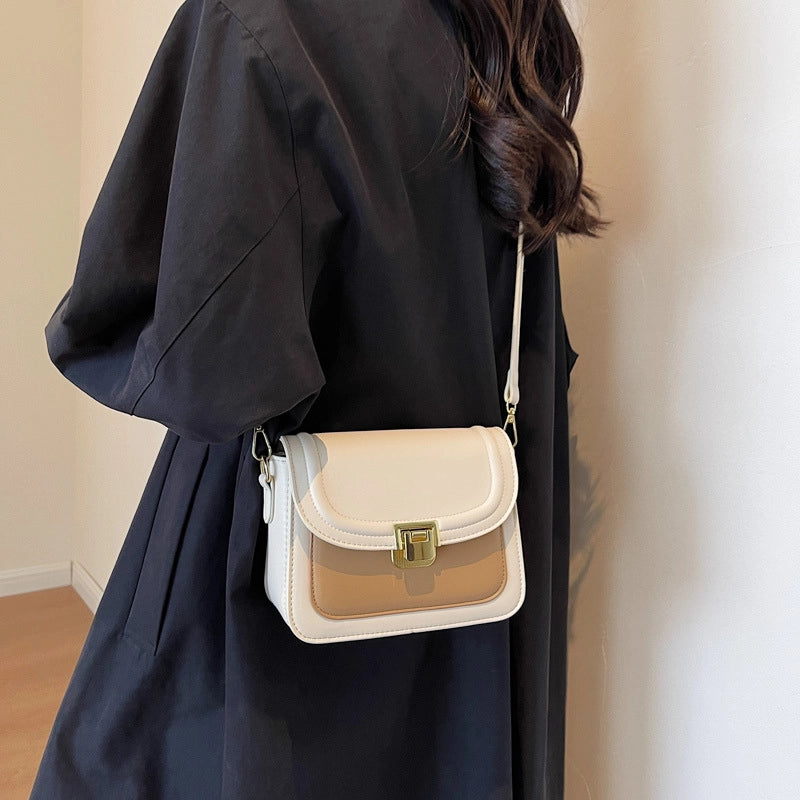 Women's Small Pu Leather Color Block Streetwear Square Lock Clasp Shoulder Bag Crossbody Bag