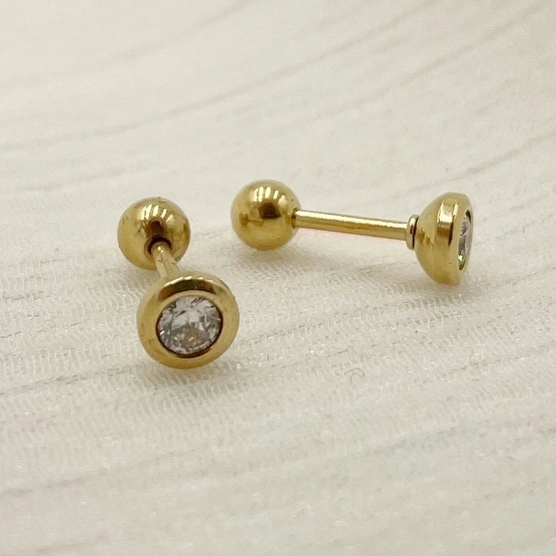 1 Pair Minimalist Geometric Inlay Stainless Steel Zircon Ear Studs