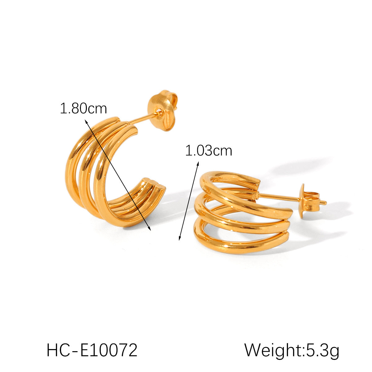C-Shaped 18K Gold Stainless Steel Earrings Design Three-Layer Titanium Steel Earrings Female Earrings