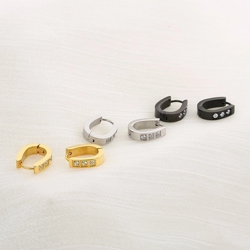 1 Pair Luxurious Solid Color Plating Inlay Stainless Steel Zircon 18K Gold Plated Earrings