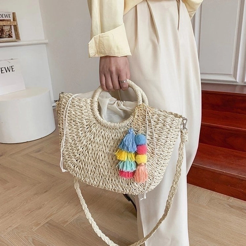 Women's All Seasons Straw Vintage Style Handbag Beach Bag