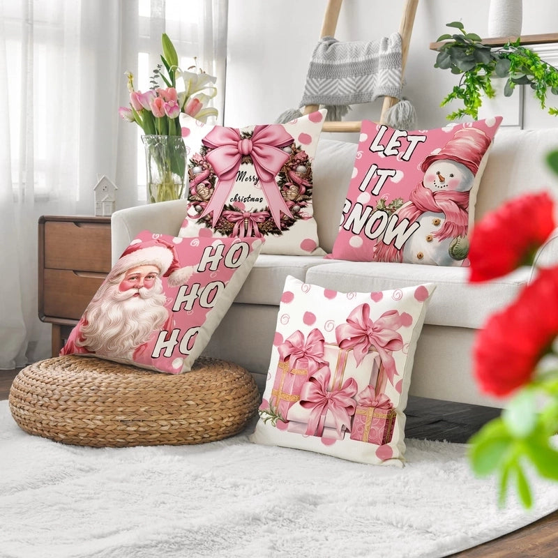 Christmas Casual Cute Santa Claus Letter Polyester Pillow Cases Couch & Sofa Decor
