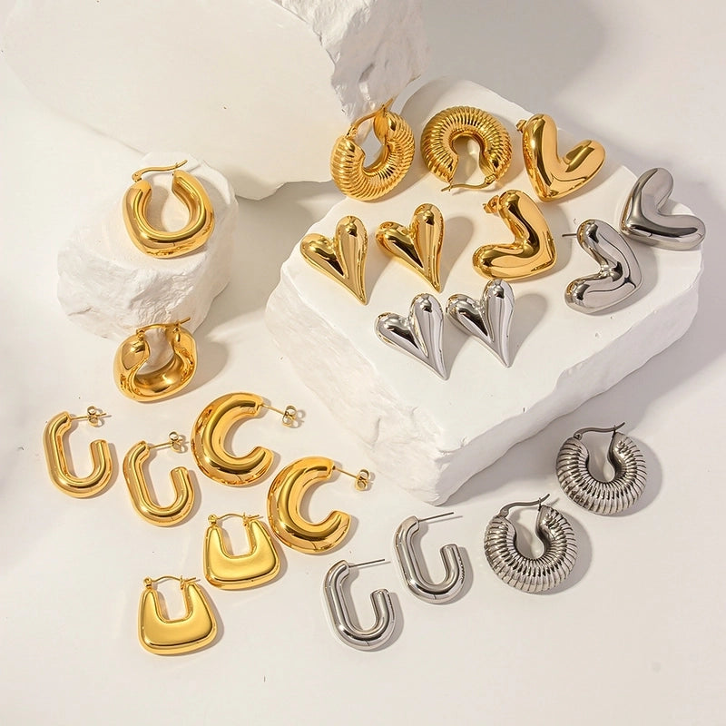1 Pair Minimalist Classic Style U Shape Heart Shape Plating 316L Stainless Steel  Ear Studs