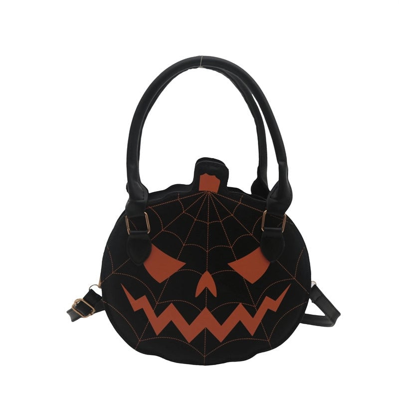 Halloween Women's Pu Leather Pumpkin Vintage Style Classic Style Round Zipper Crossbody Bag