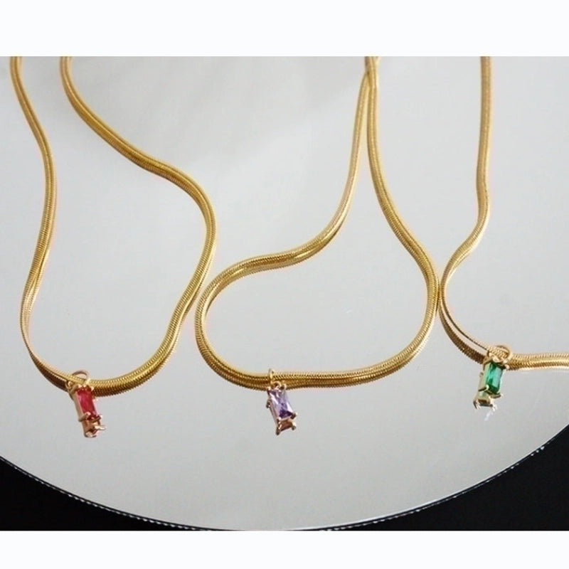 667 Stainless Steel Copper Vacuum Furnace Outer 18K Gold Plated Retro Inlaid Zircon Geometric Rhinestones Pendant Necklace