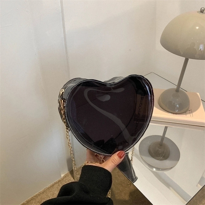 Women's Pvc Heart Shape Streetwear Heart-shaped Zipper Shoulder Bag Crossbody Bag