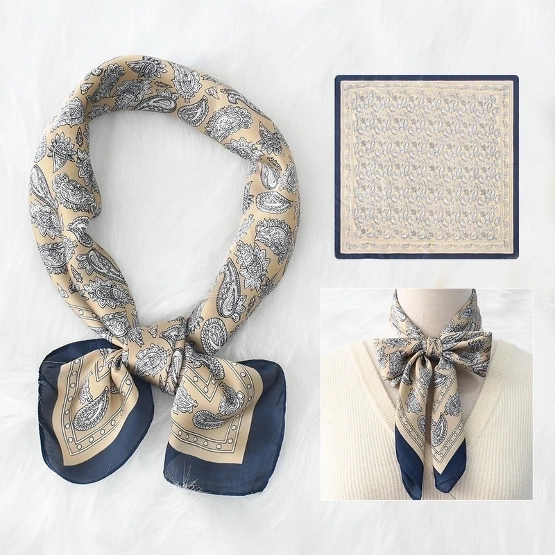 2 Pieces Women's Elegant Plaid Flower Horse Satin Silk Scarf