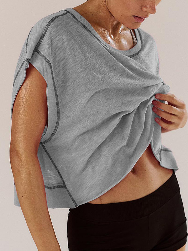 Loose Raglan Sleeve Hollow Split-Joint Round-Neck T-Shirts