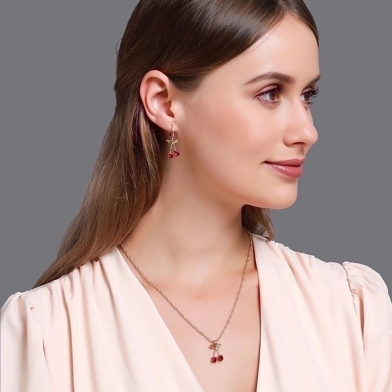 Glass Copper Cherry Artificial Gemstones Bridal Jewelry Sets