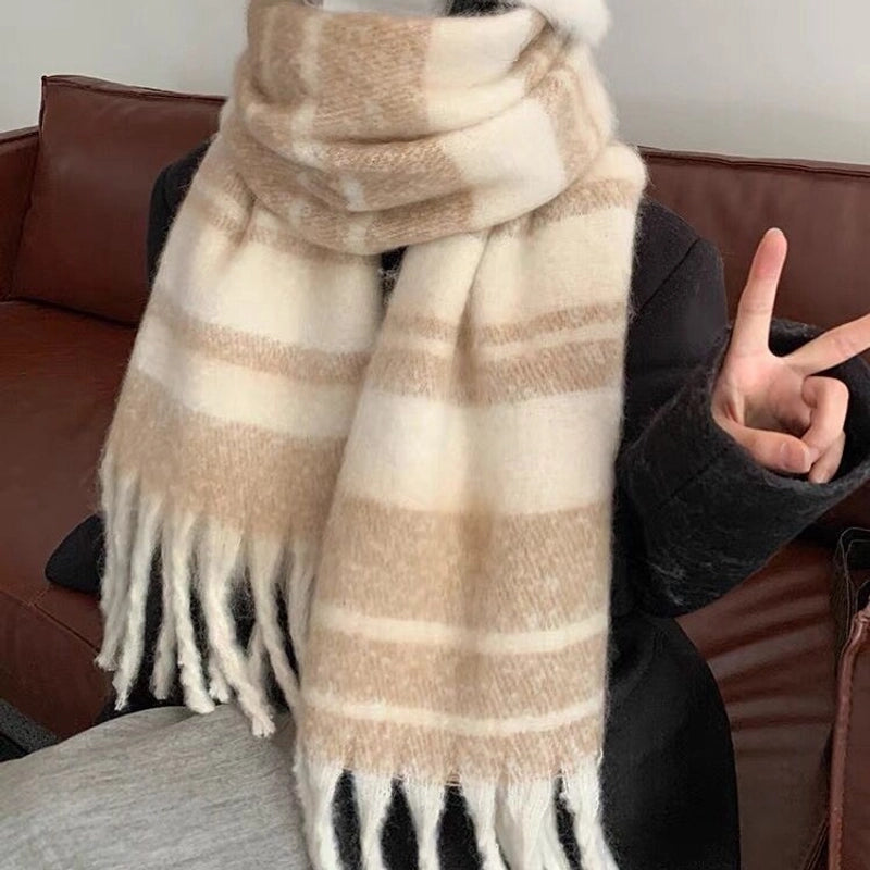 Women's Casual Stripe Polyester Tassel Scarf