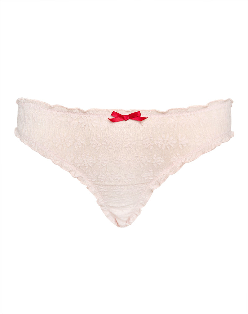 Adrienne Thong in Baby Pink with Lace Red and Bow