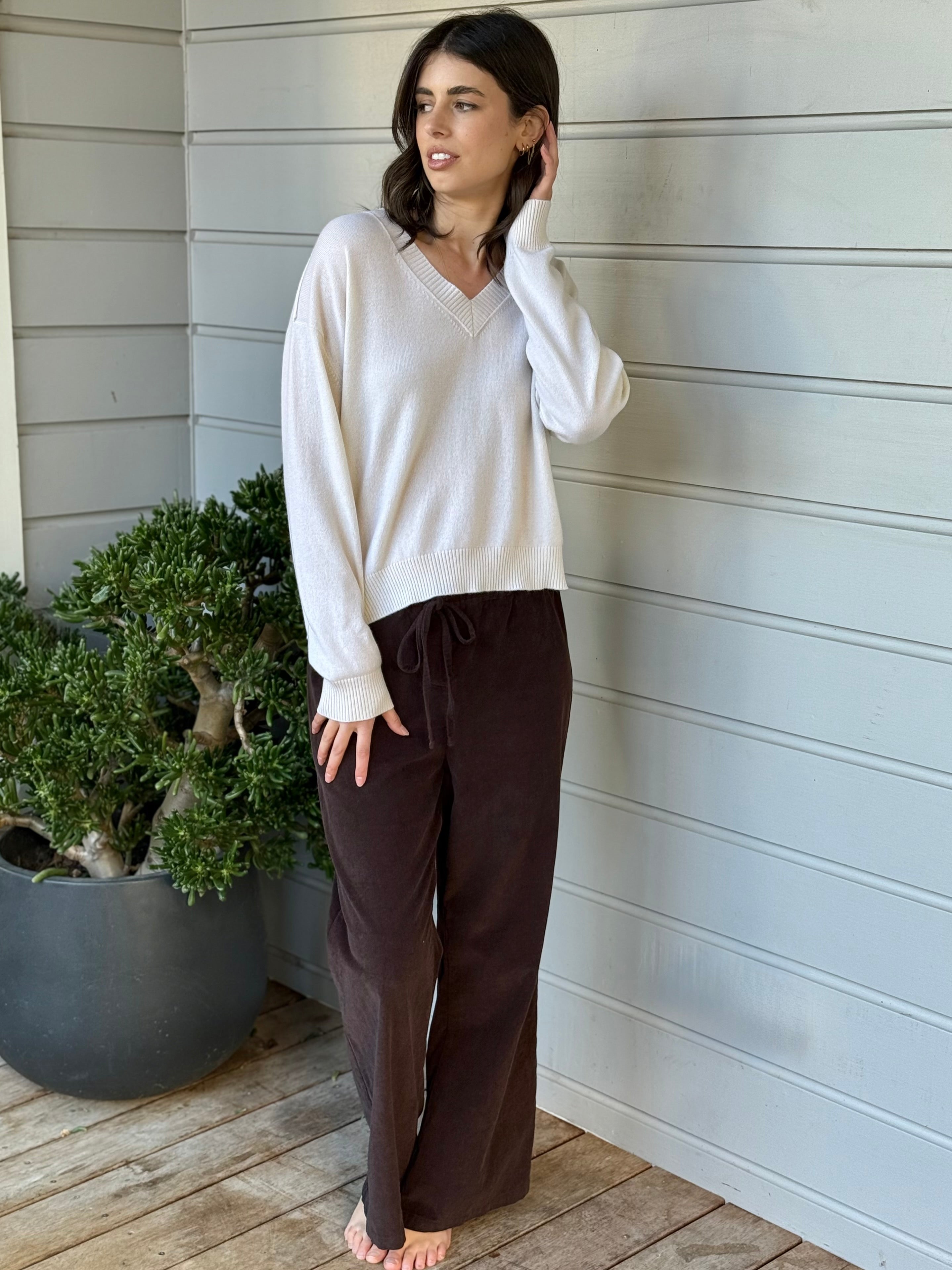 hazel wide leg pants - chocolate cord