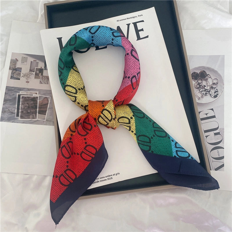 Women's Elegant Letter Flower Satin Silk Scarf