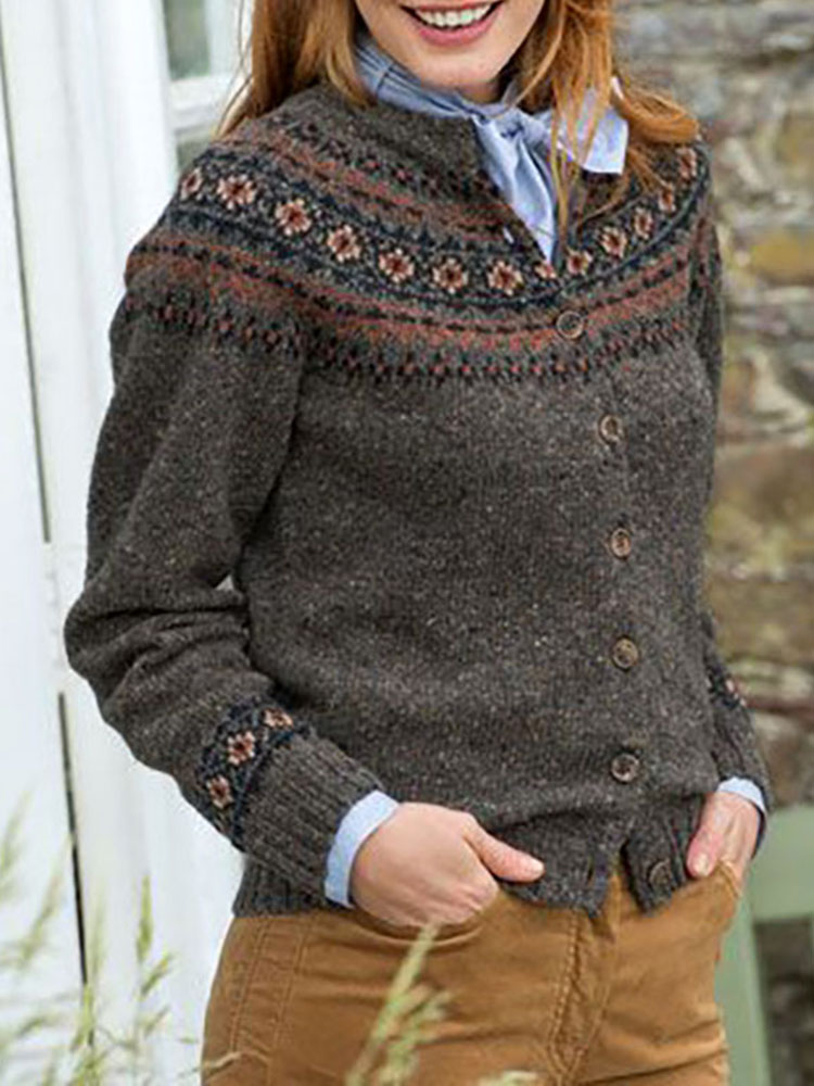 Fairman Island Jacquard Vintage Wool Sweater Cardigan