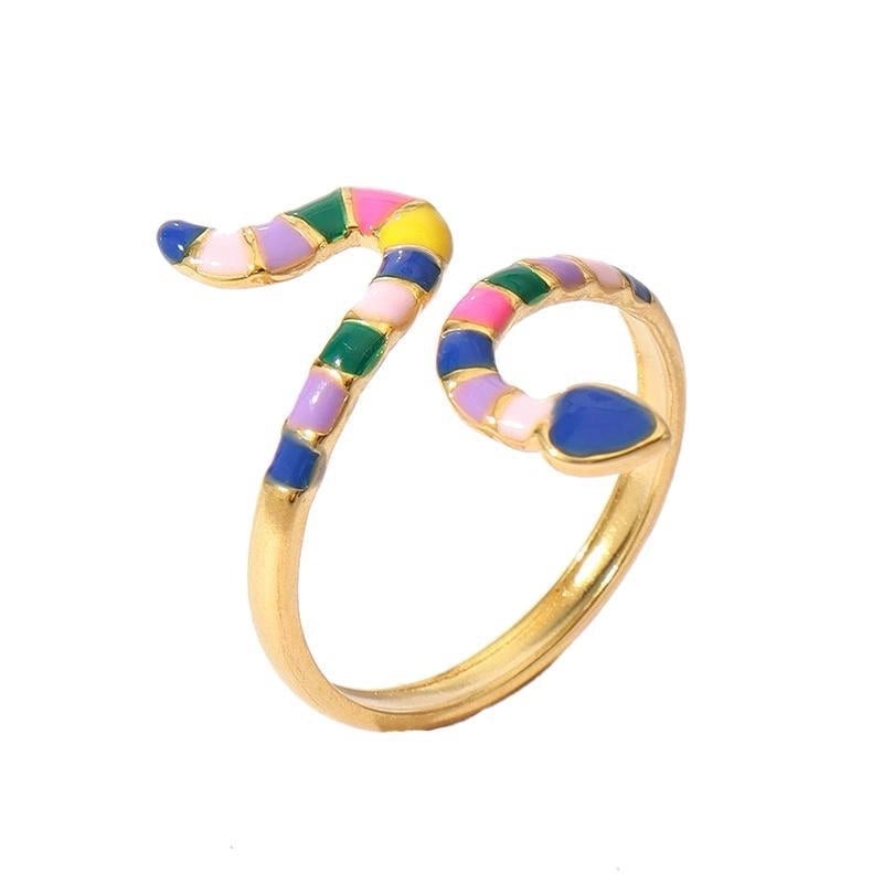 Retro U Shape 304 Stainless Steel 18K Gold Plated Enamel Open Rings