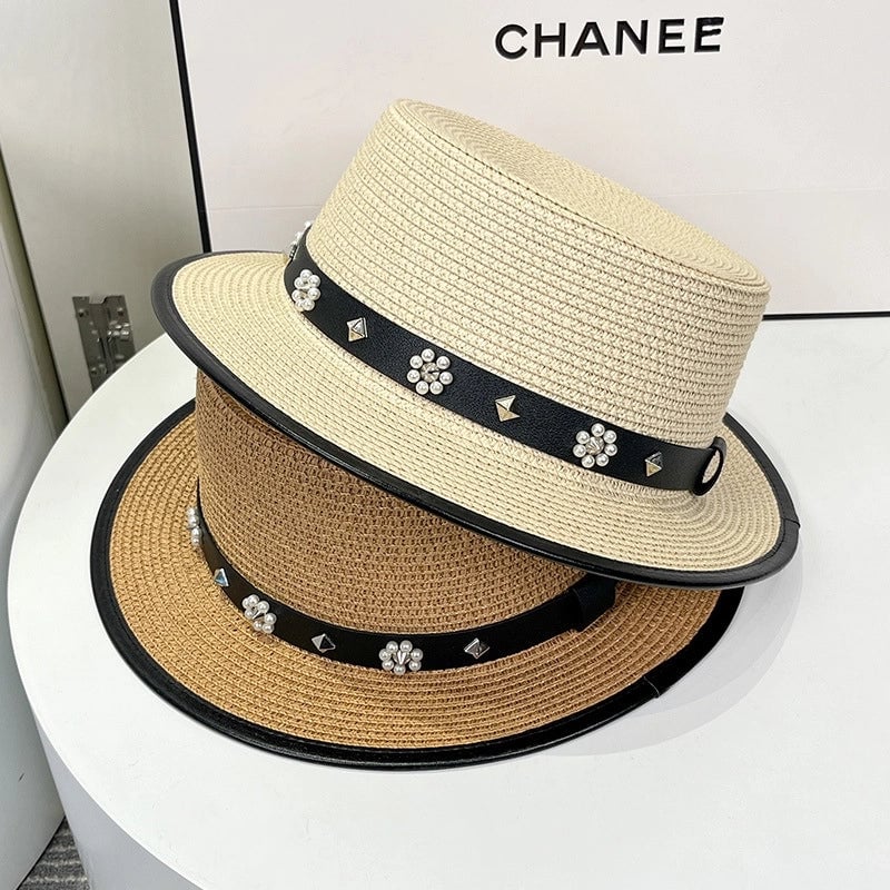 Women's Minimalist Flower Flat Eaves Straw Hat