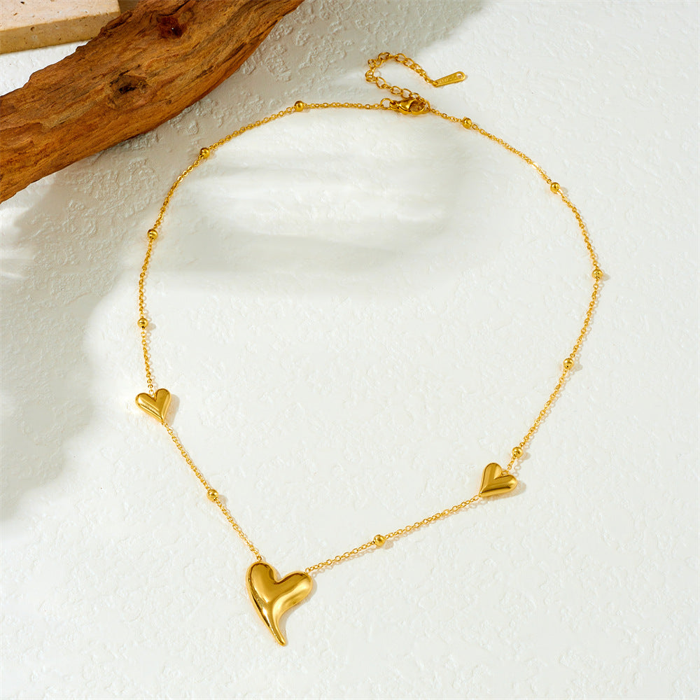 Fashionable Simple And Versatile Glossy Gold-Plated Irregular Three-Dimensional Love Accessory Chain Stainless Steel Clavicle Necklace