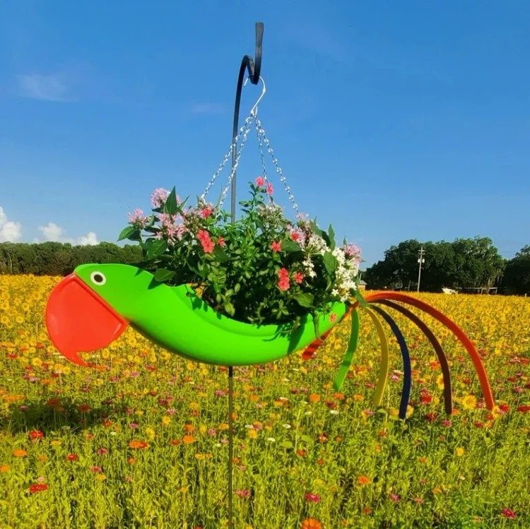 Bright Colorful Bird Hanging Planter Yard Decor