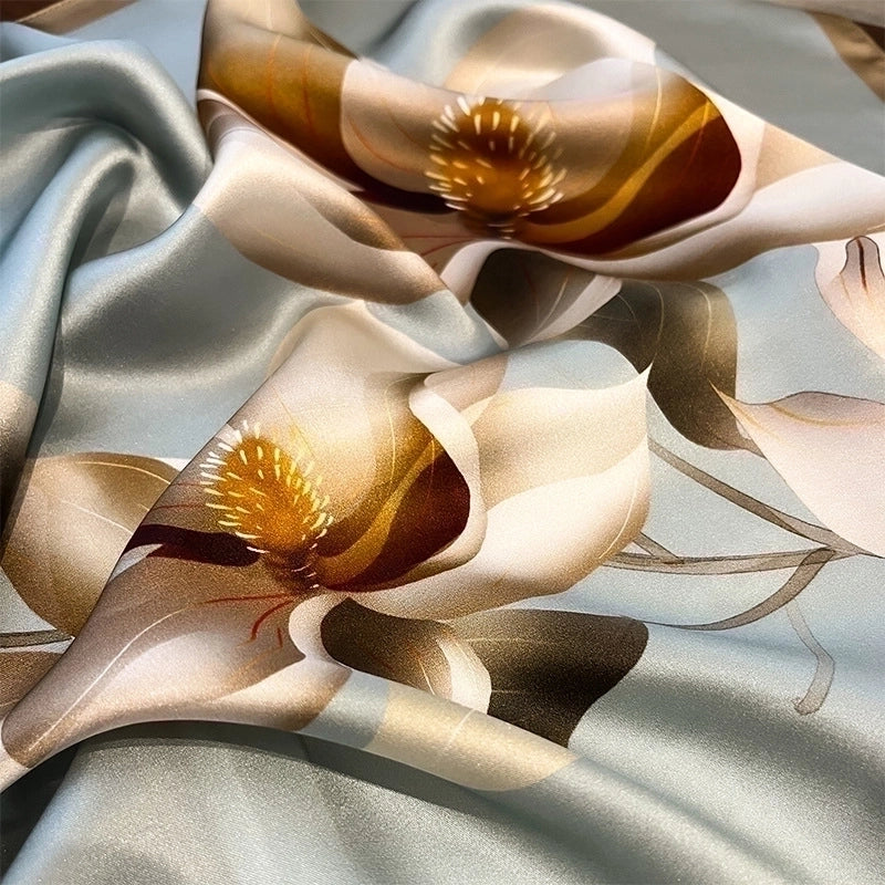 Women's Elegant Flower Silk Printing Silk Scarf
