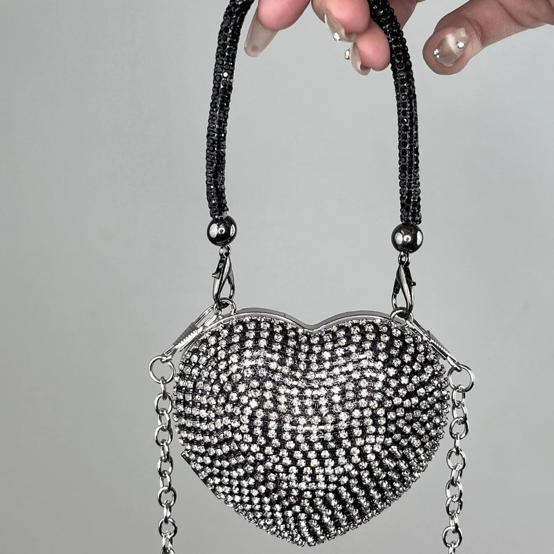 Silver Tassel Love Portable Silver Big Diamond Love Portable Silver Small Diamond Love Portable Plastic Metal Heart Shape Tassel Heart-shaped Evening Bags