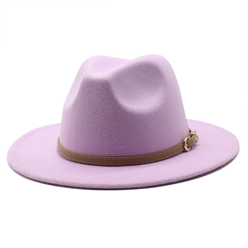 Unisex Basic Solid Color Big Eaves Flat Eaves Fedora Hat