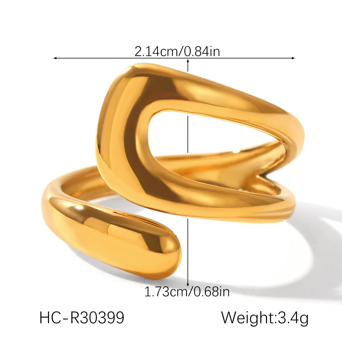 Stainless Steel Gold Beans Irregular Opening Ring Niche Design Ring Female Titanium Steel Hand Jewelry