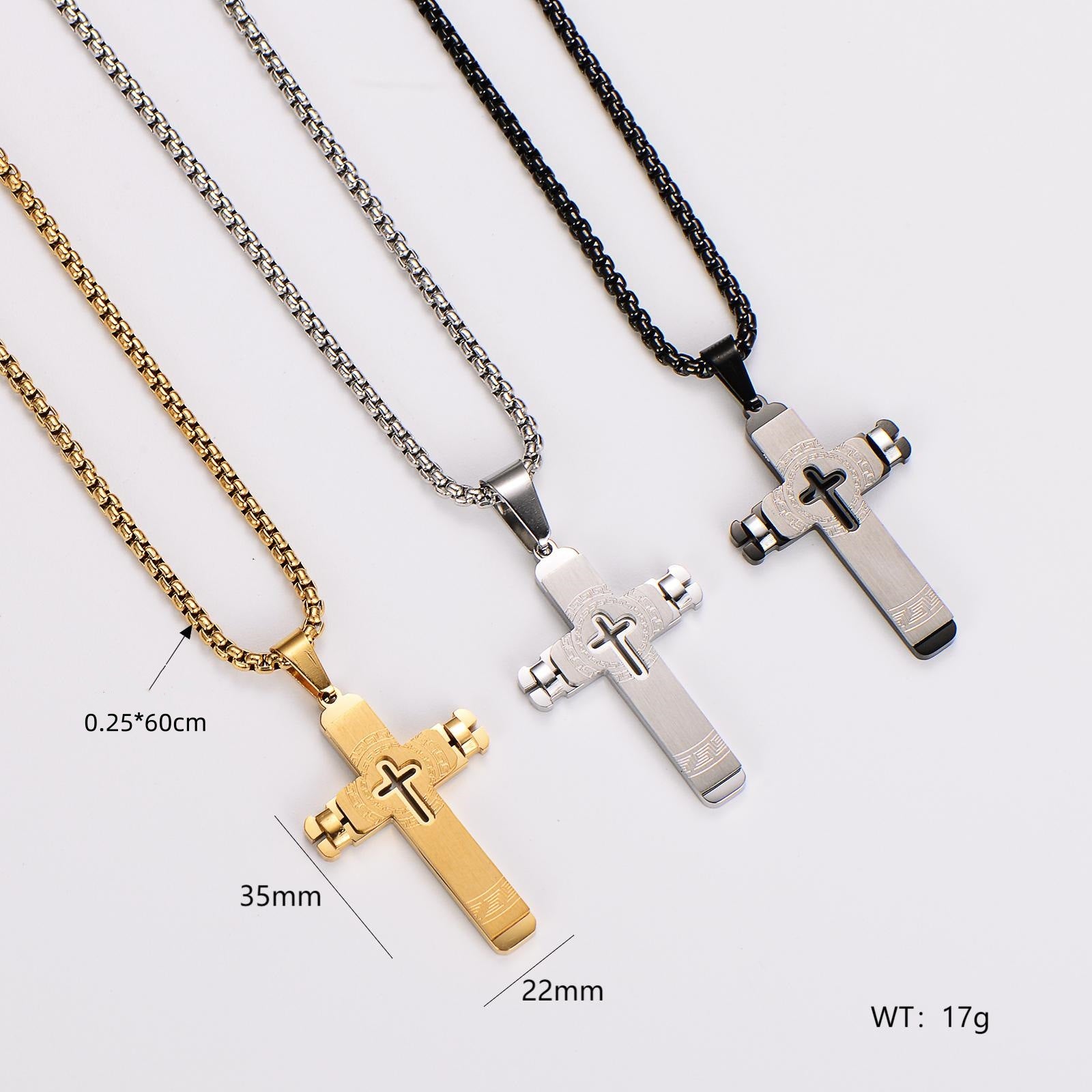 Amlins Stainless Steel Necklace Hollow Simple Engraving Pendant