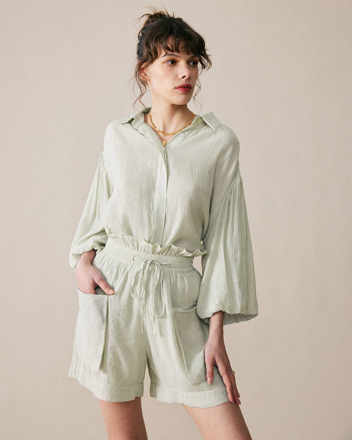 The Solid High Waist Drawstring Shorts