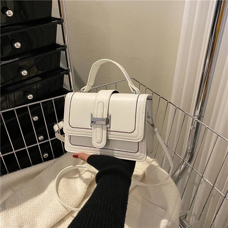 Women's Pu Leather Solid Color Fashion Square Flip Cover Handbag