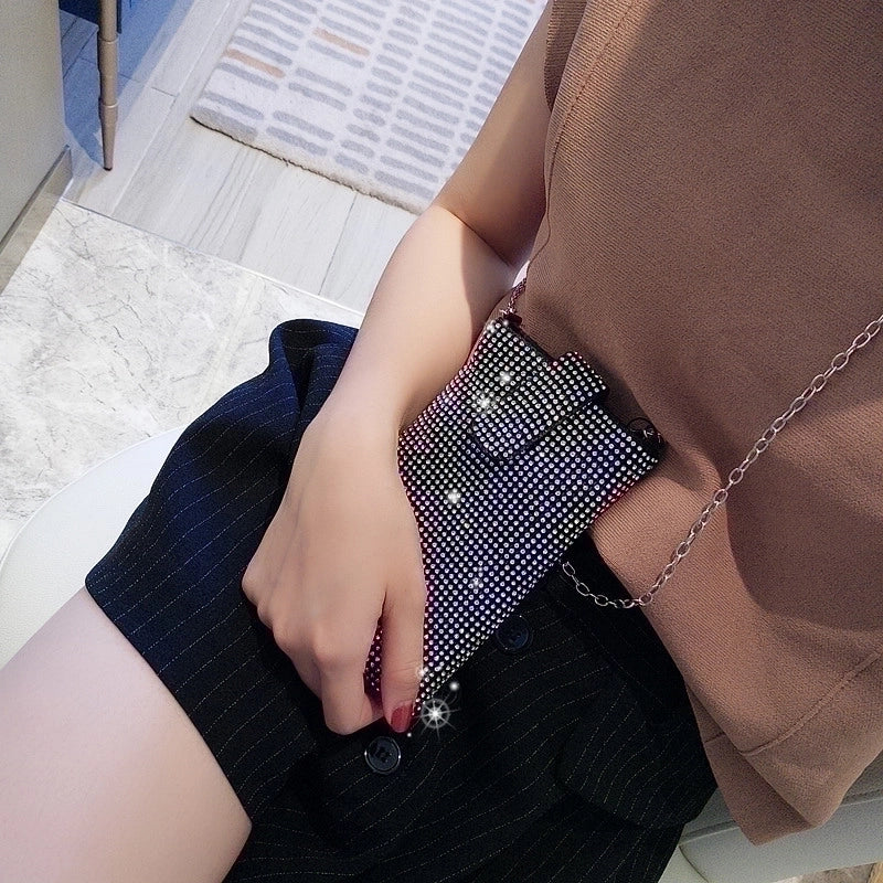 Women's Rhinestone Solid Color Streetwear Magnetic Buckle Crossbody Bag