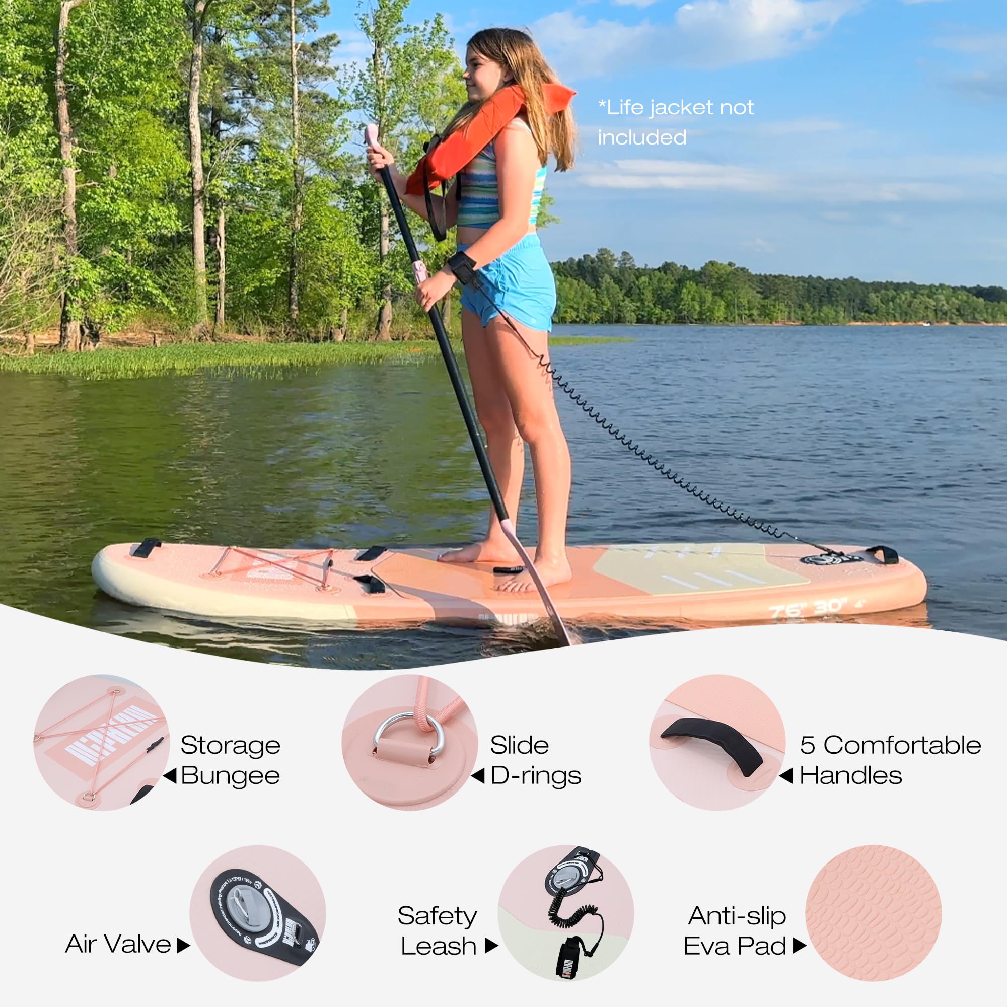 Inflatable Stand Up Paddle Board with SUP Accessories, Non-Slip EVA Deck, 10'6 Inch Inflatable Paddle Board