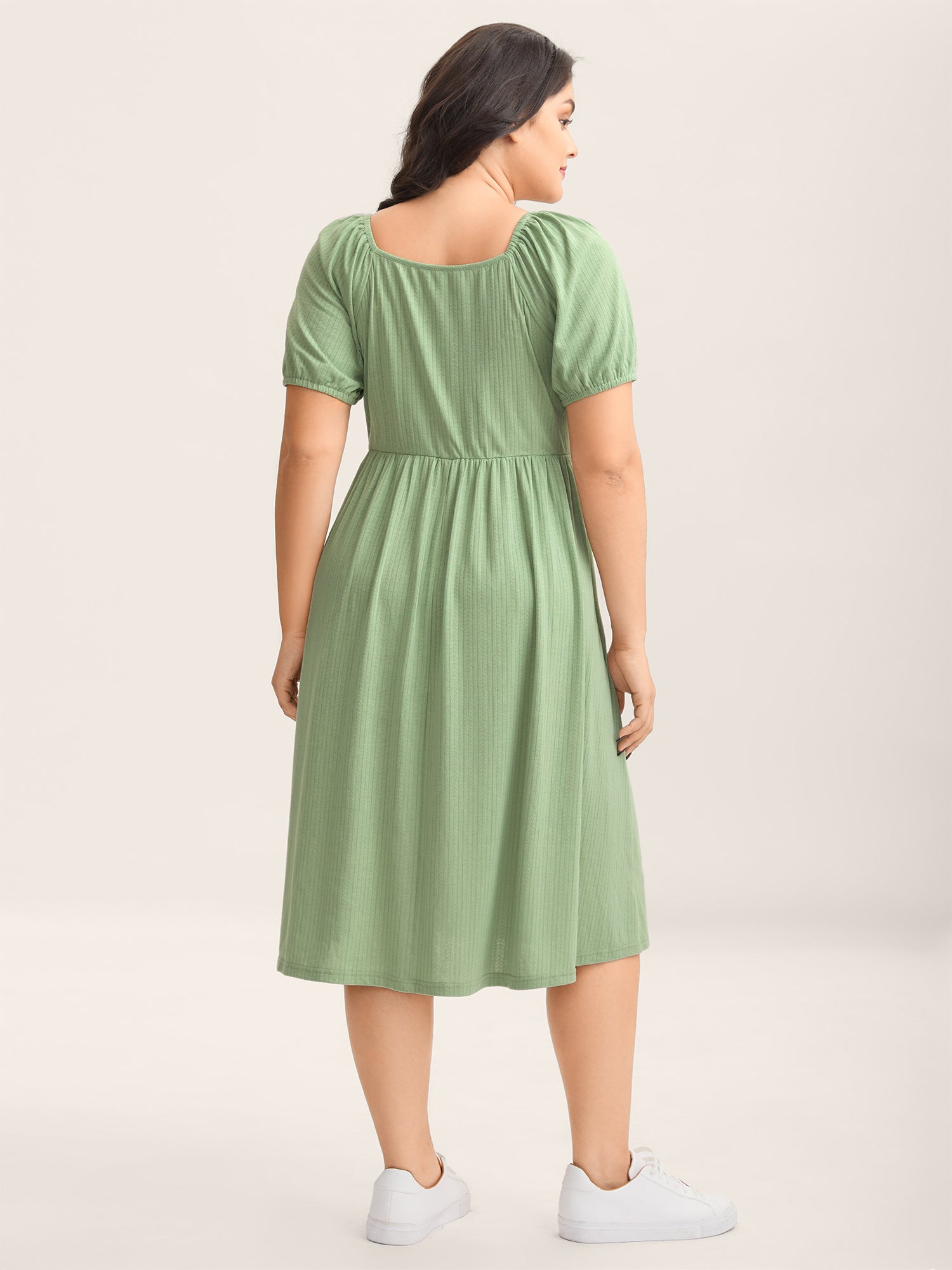 Knit A-Line Cinched Waist Midi Dress