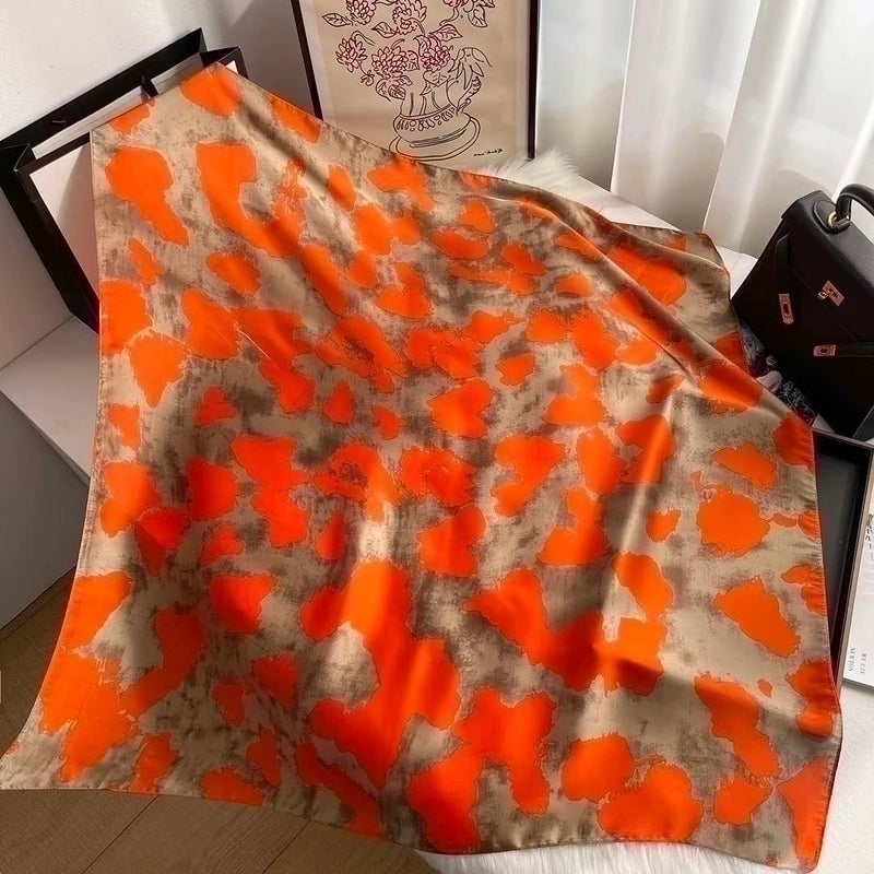 Women's Casual Plant Satin Printing Silk Scarf