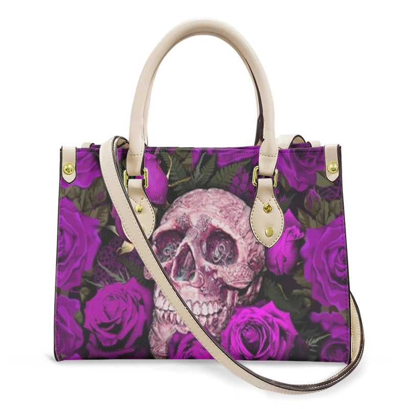 Halloween Women's Medium Pu Leather Human Floral Streetwear Square Hook Loop Customized Tote Bag
