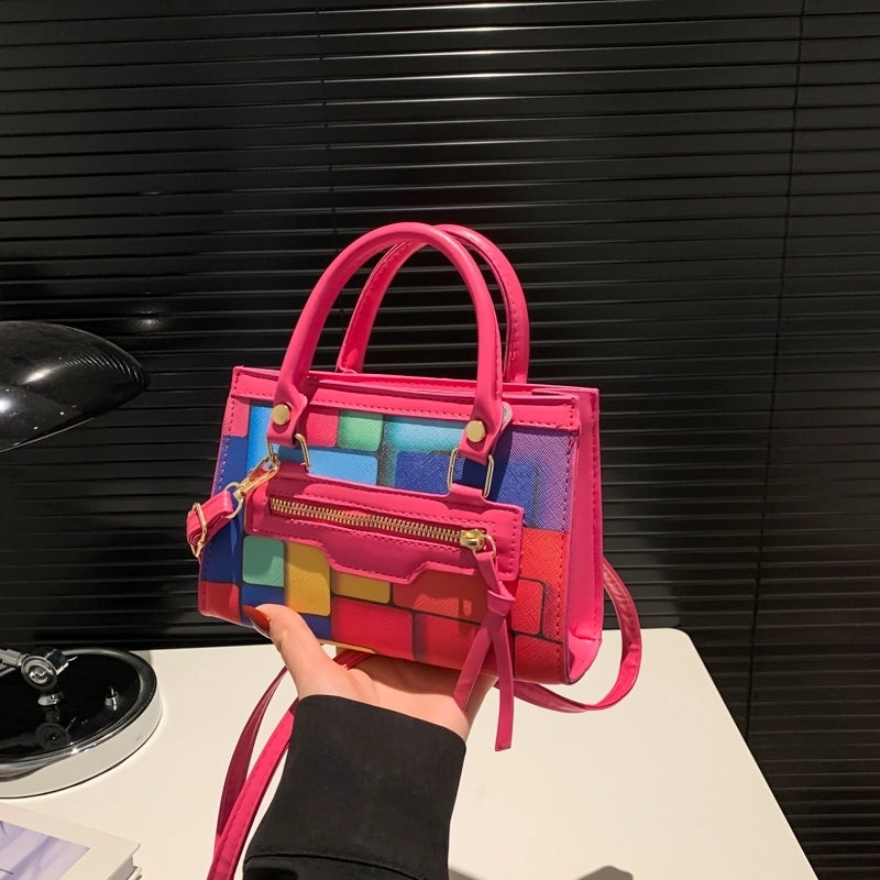 Women's Medium Pu Leather Color Block Streetwear Zipper Crossbody Bag