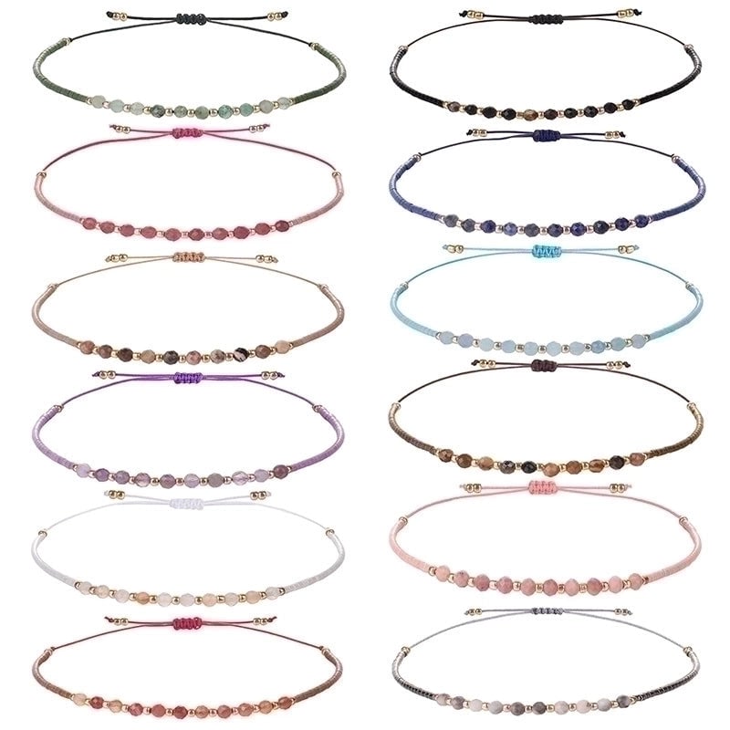 3 Pieces Minimalist Round Bead. Stone Beaded Bracelets