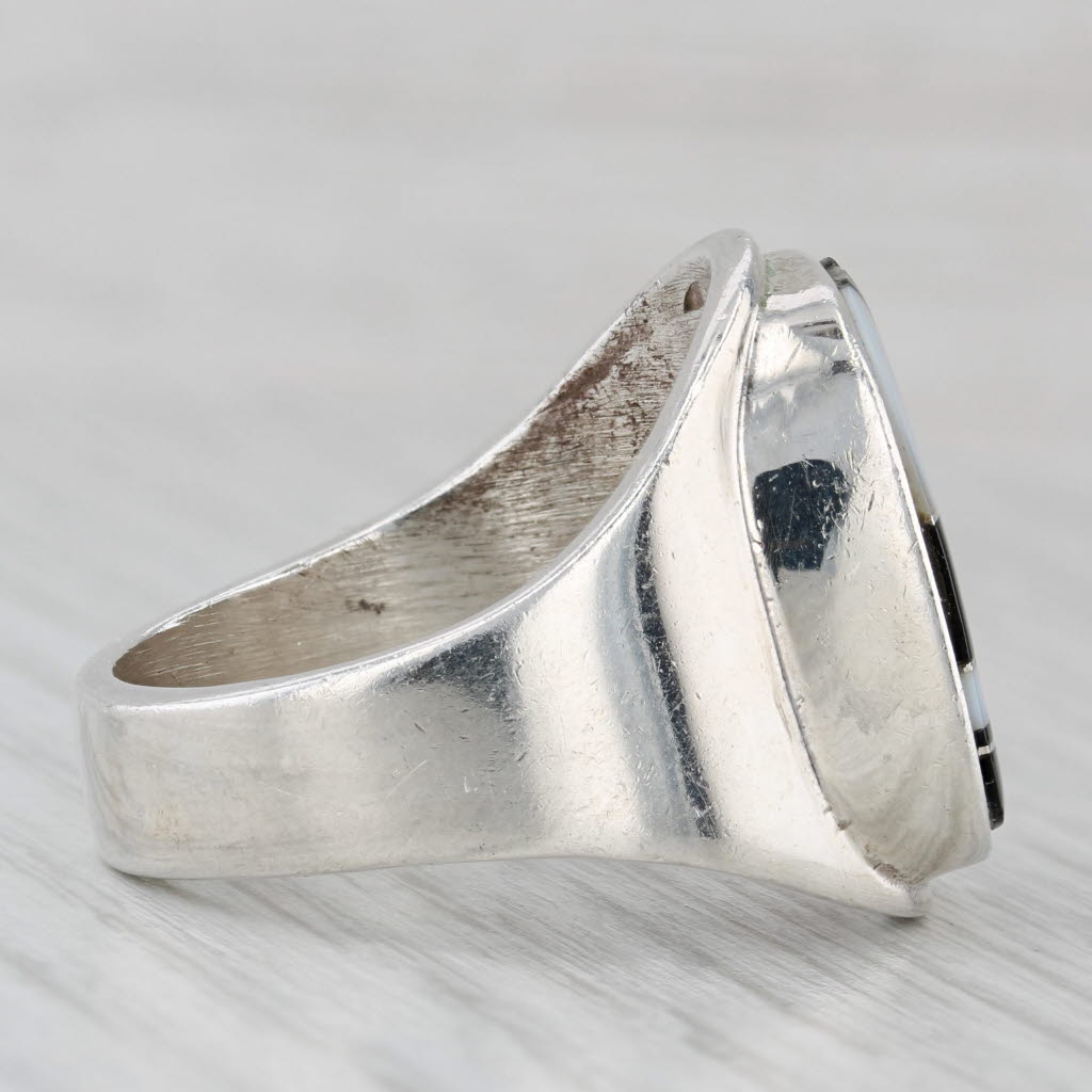 Mother of Pearl Quartzite Mosaic Ring Sterling Silver Size 12 Angie Tom Navajo